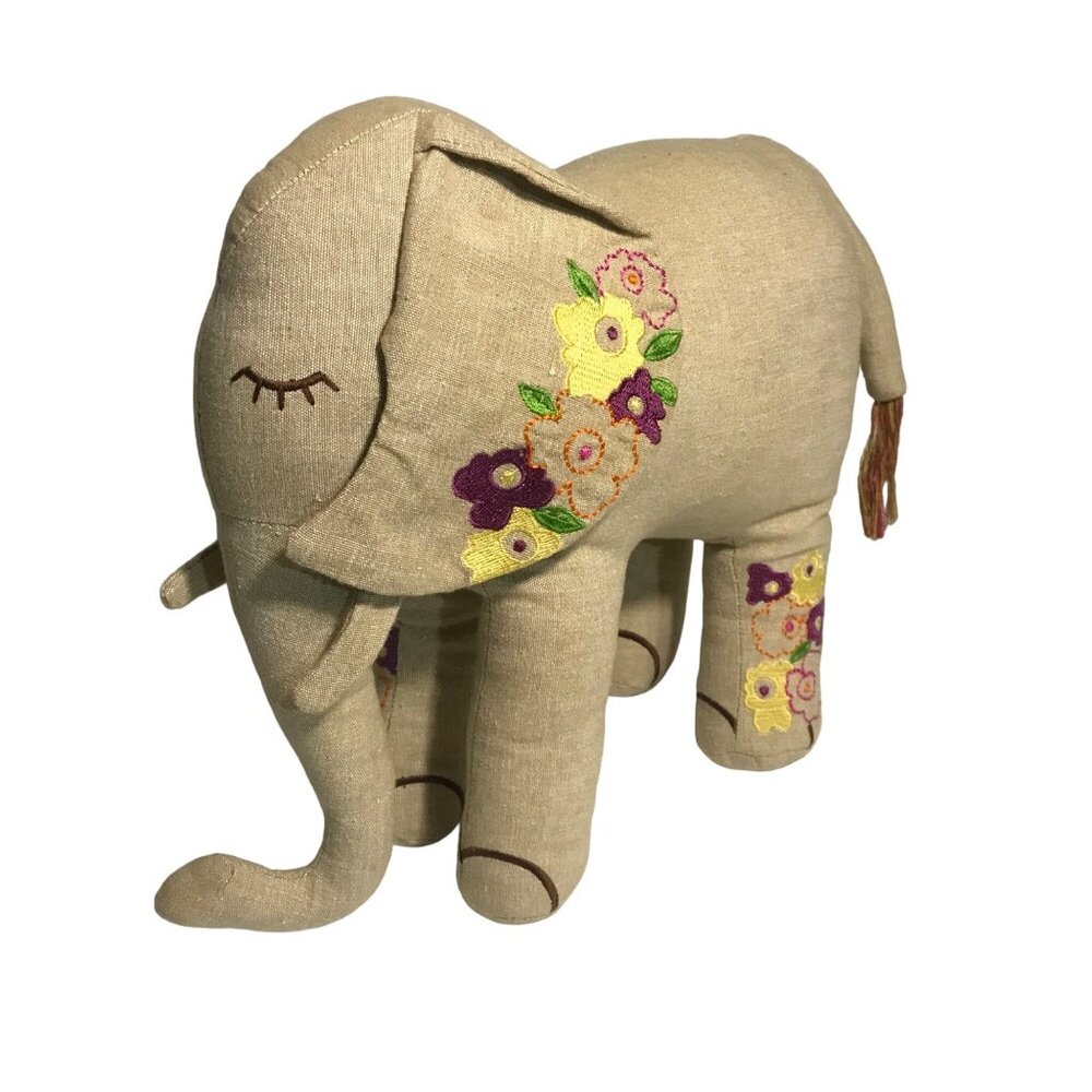 Handcrafted Linen Elephant With Colorful Embroidery - Made In India - 11.5 Inche